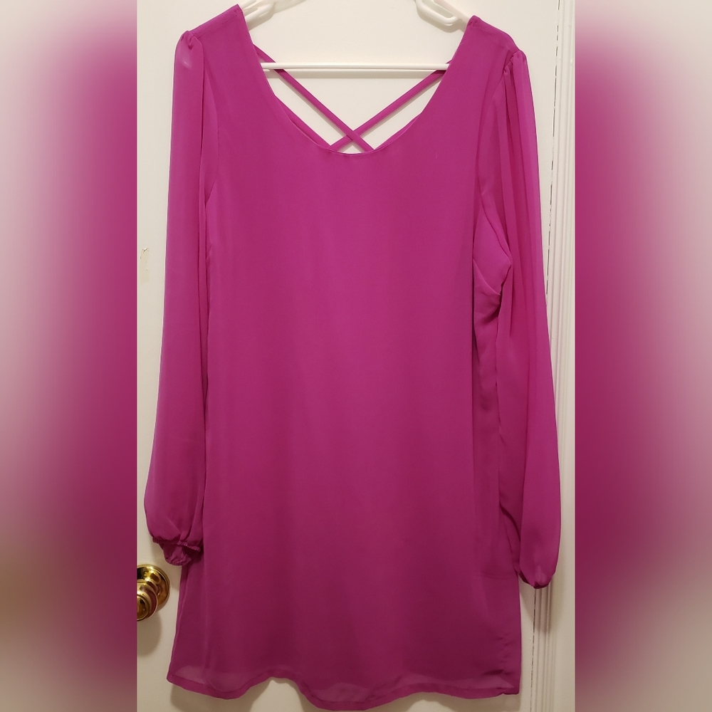 Charlotte Russe Fuchsia Long Sleeve Tunic Top Women's Size Large